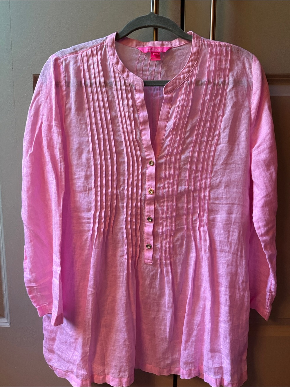 Lily Pulitzer Shirt Pink Pintuck Tunic Top - Lightweight 100% Linen